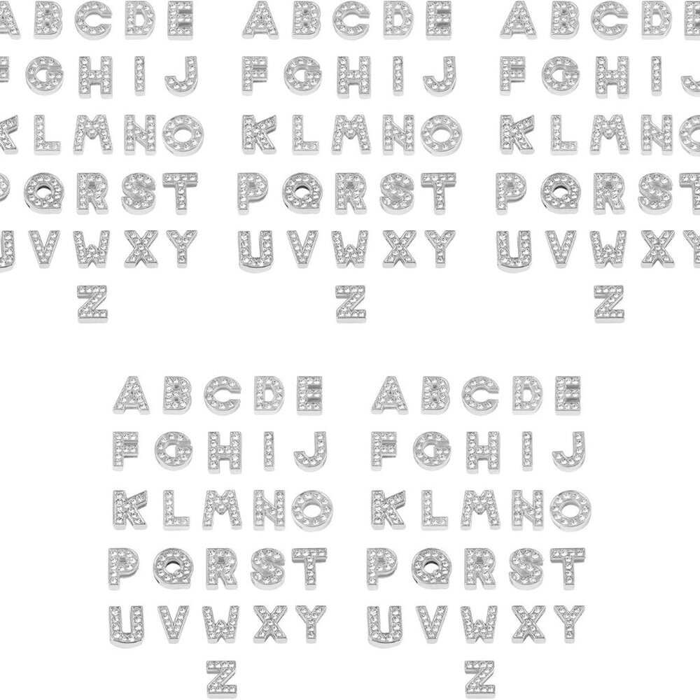 130 Pack Silver A-Z 8mm Full Rhinestone Slide Crystal Alphabet Letter Charm Allo